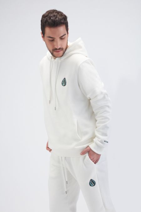 Organic Cotton Logo Embroidery Hoodie Gender-neutral in Off white