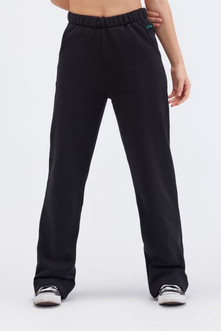 Organic Cotton Brushed Straight Cut Jogger Pants in Black