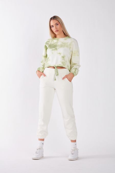 Organic Cotton Lightweight Cropped Sweatshirt in Green Tie Dye
