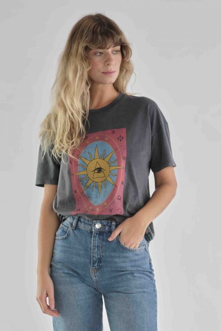 Organic Cotton Graphic T-shirt in Washed Black - Astrology