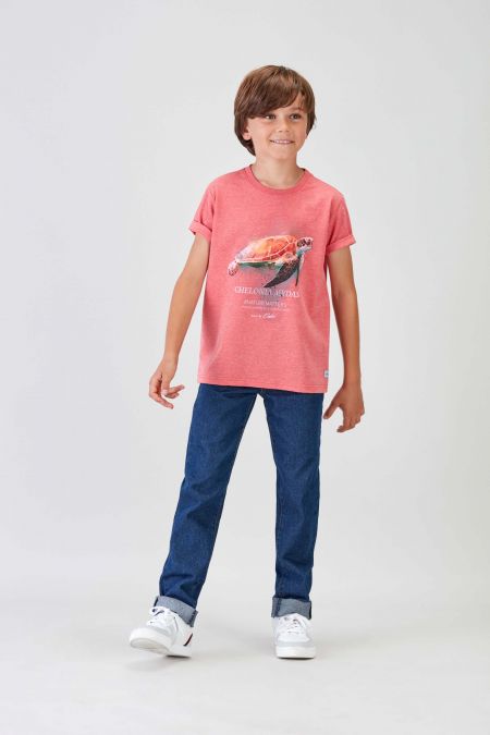 #NM TURTLE - Recycled T-shirt in Coral 