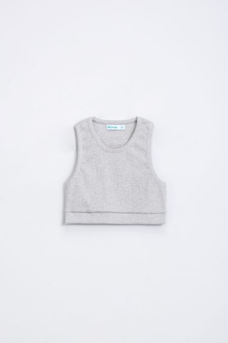 Organic Cotton Ribbed Top in Grey